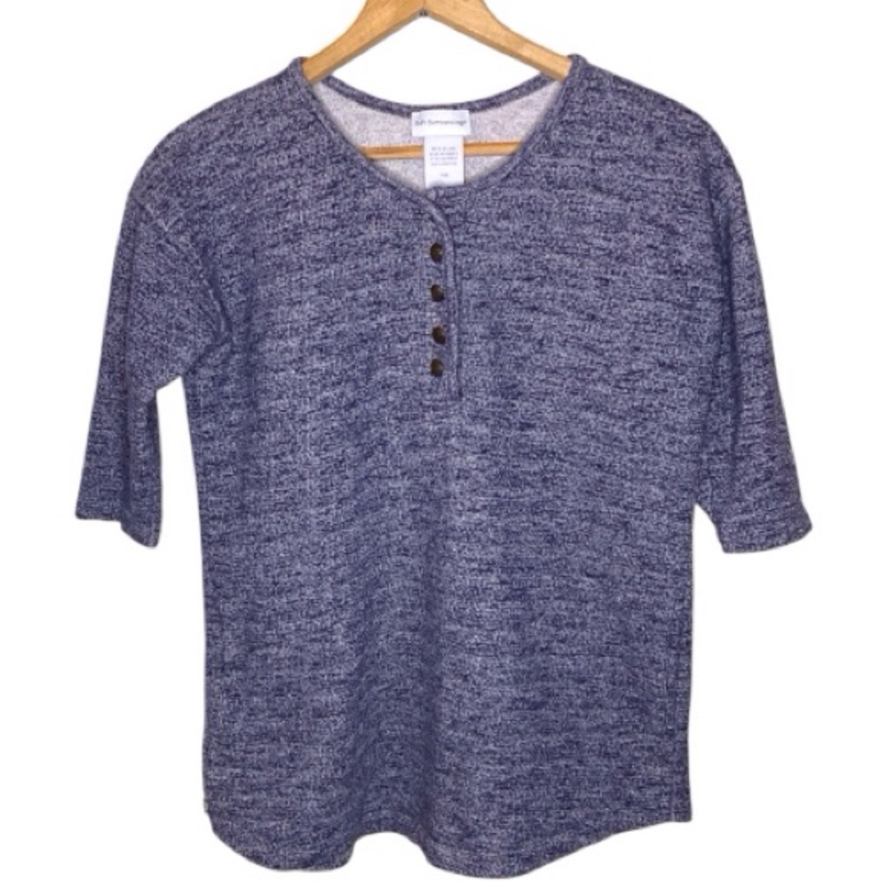 Soft Surroundings | Heather Blue Cotton French Terry Top PXS